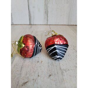 Chocolate covered strawberries blown glass Valentine's glitter ornament Xmas set